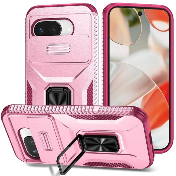 Funda Resistente para Google Pixel 9A con Tapa Deslizante y Protección Militar Rosa