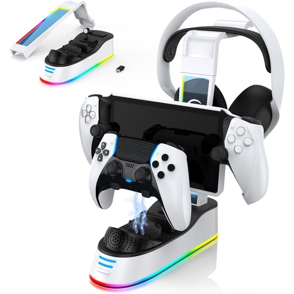 Base de carga para consola PS Portal y controlador Edge, con soporte para auriculares, luz RGB, cargador portátil