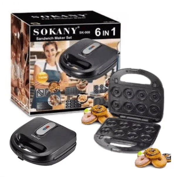 Leonimport - Maquina Para Donas Galleta Waffles Nuez Sandwich Grill Cakes 6 En 1