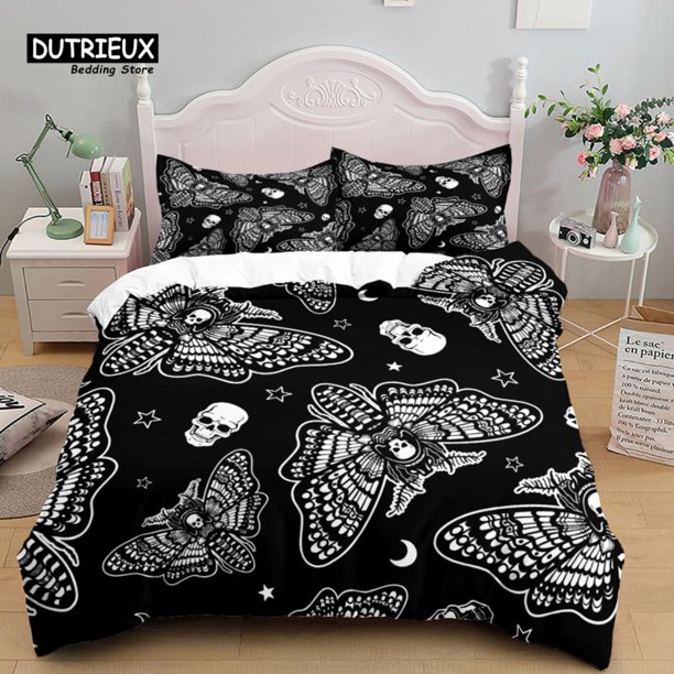 x2150 Bed SheetsHand Painting Crow Skull Duvet Cover Set, Bedding Set, Soft Comfortable Breathable Duvet Cover, For Bedroom Guest Room Decor 3-Piece Bedding Set (1 Duvet Cover + 2 Pillow Shams) nj2150