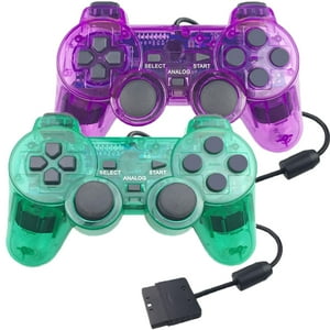 Genérico - 2 Pack Mando Con Cable Ps2, Doble Shock Gamepad Para Consola Playstation 2 - Doble Vibración-Violeta Claro Y Verde Claro