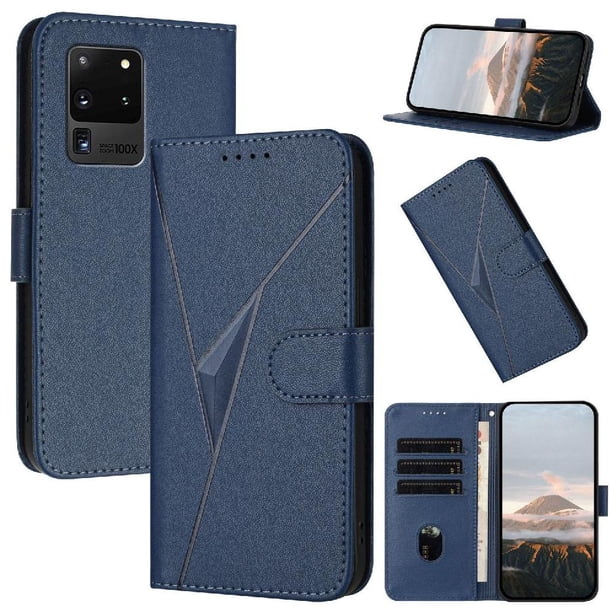 Funda Cartera Fibra de Carbono para Samsung Galaxy S20 Ultra con Soporte y Cierre Magnético Azul