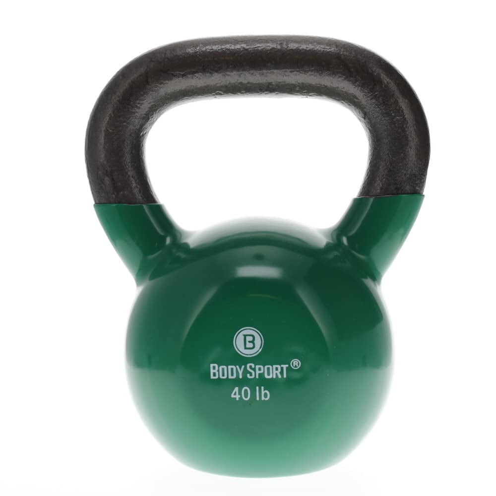 Kettlebell Body Sport, Hierro Fundido, Revestido De Vinilo, 18,14 Kg, Color Verde Oscuro