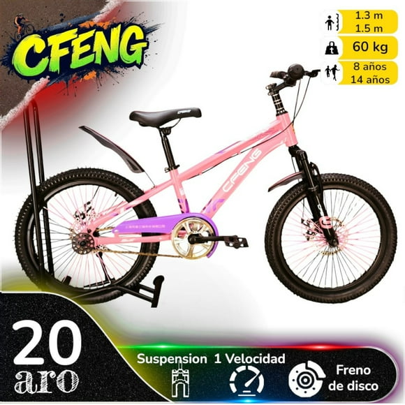 Bicicleta Aro 20 Cfeng Con Freno Disco Rosado Lila