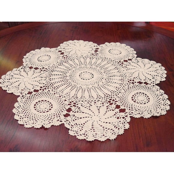 Mantel redondo de algodón beige 70 cm – Crochet Damanni