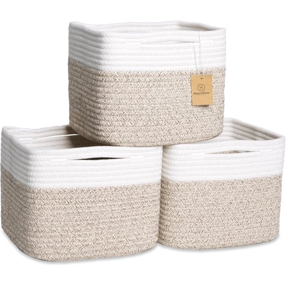 NaturalCozy Cubos de almacenamiento tejidos de cuerda de algodón, 9 x 9 x 7 pulgadas, paquete de 3