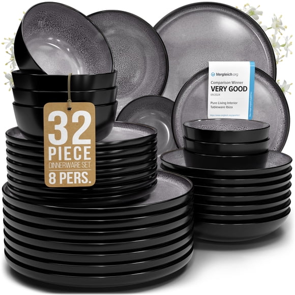 Juego de Vajilla PURE LIVING 32 piezas de Loza Gris Oscuro