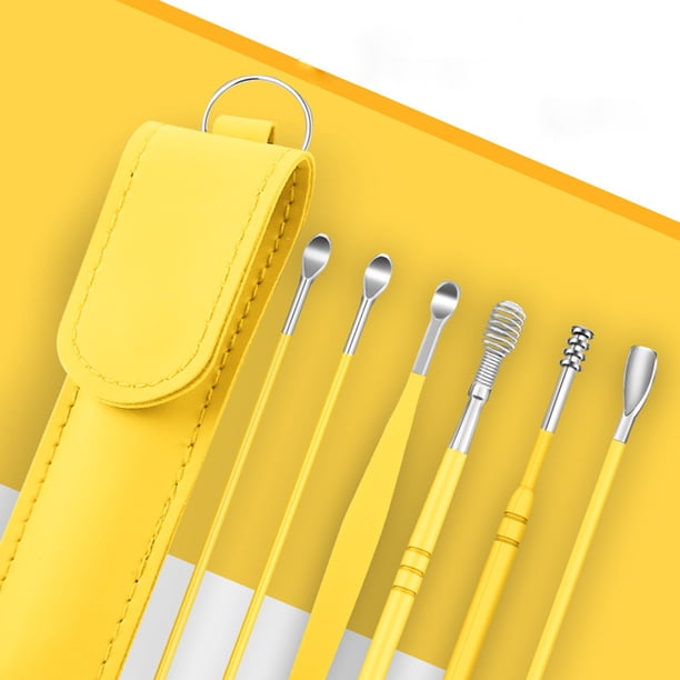 6Pcs Ear Cleaner Wax Removal Tool Earpick Stick Springs Reusable Cleaning Earwax Spoon Swab Stainless Steel Ear Cure Health Kits