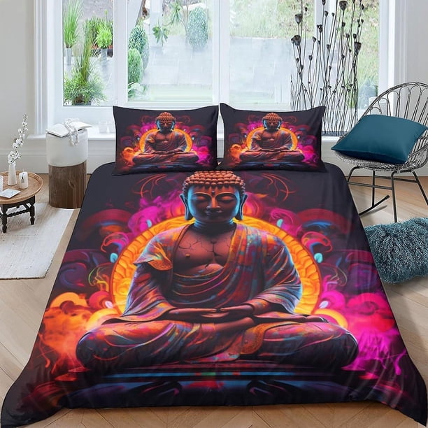 Funda Nórdica Con Estampado 3d De Estatua De Buda Y Fundas De Almohada Juego De Ropa De Cama Con Cierre De Cremallera Microfibra Suave Hipoalergénica Con Diseño Budista