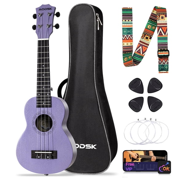 Ukelele AODSK Soprano Violet de 21 pulgadas para principiantes con accesorios
