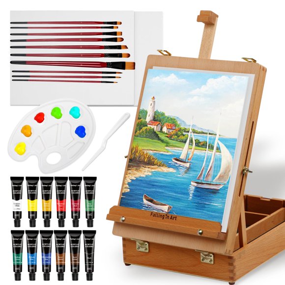 Set de caballete Falling in Art de 27 piezas en madera de haya para sobremesa