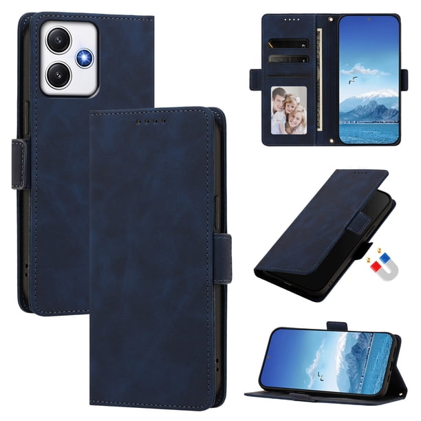Funda Billetera Delgada para Xiaomi POCO M6 Pro 5G con Ranuras y Soporte Azul oscuro