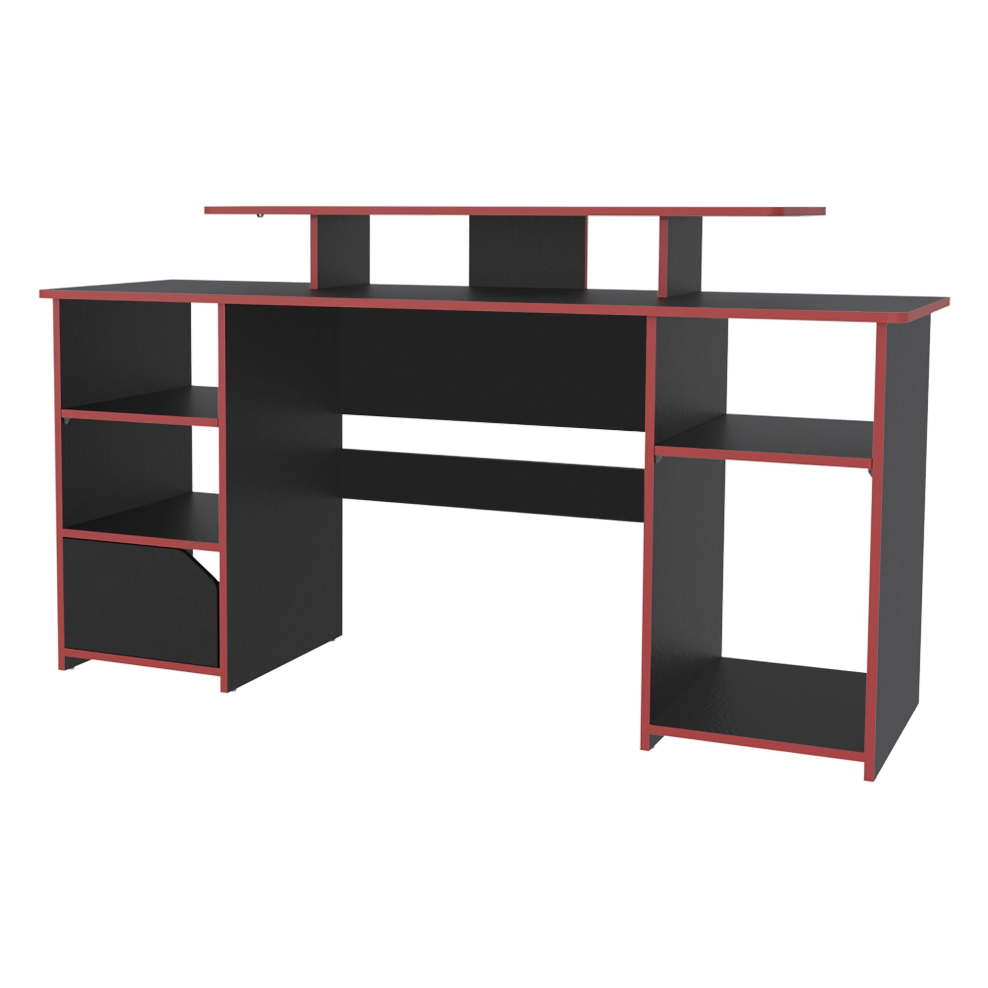 Fmfurniture - Escritorio Gamer 88,5x157,1x50 Cm Fm-045n Negro Y Rojo