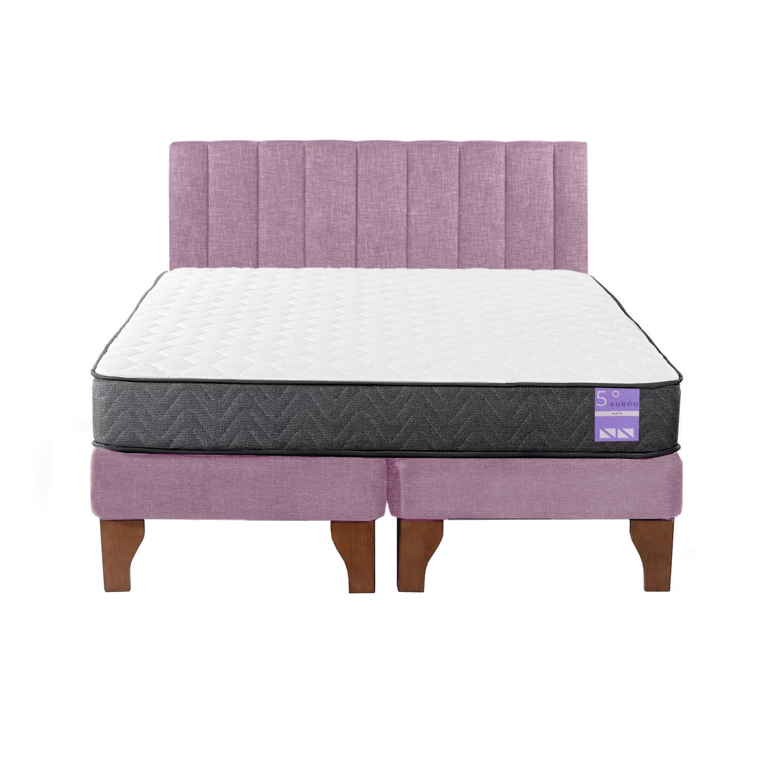 5º Sueño - Cama Europea King + Respaldo Tubular Madera Rosado