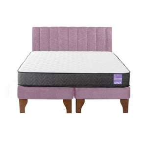 5º Sueño - Cama Europea King + Respaldo Tubular Madera Rosado