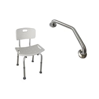 Glomed - Pack Barra Angular Muro Izq + Silla Baño Respaldo Extraible