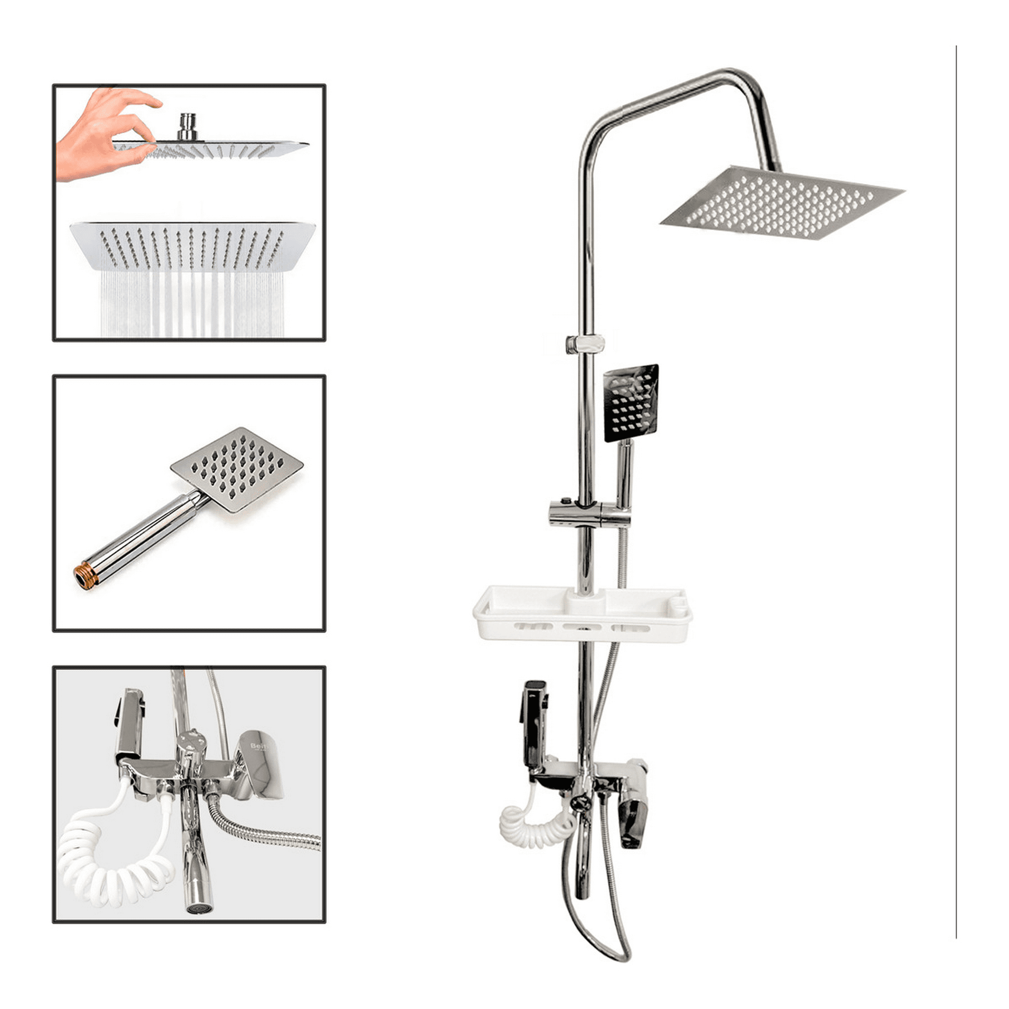 Genérico - Columna Ducha Rectangular Con Monomando Ducha Telefono Bidet Gris