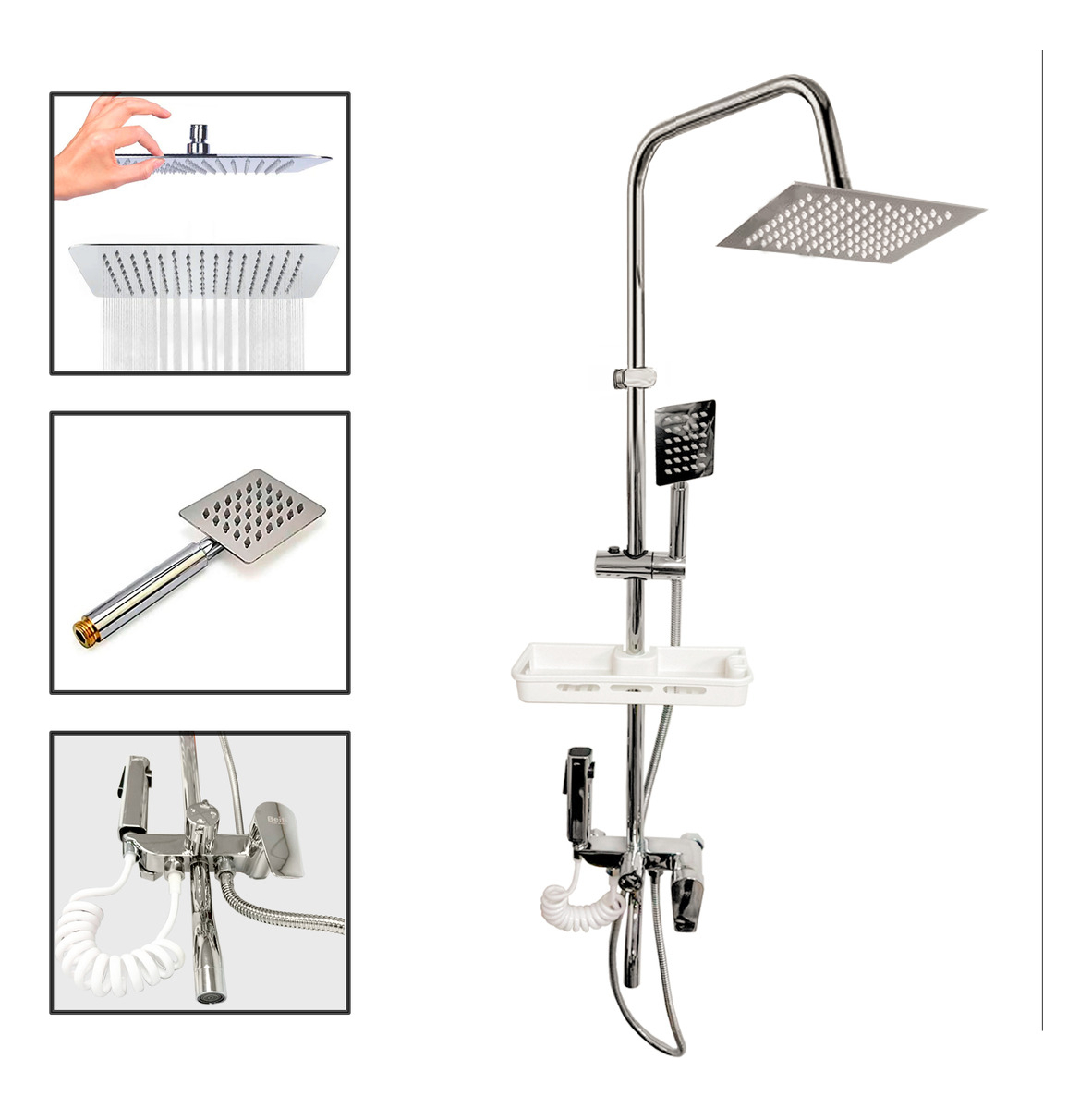 Genérico - Columna Ducha Rectangular Con Monomando Ducha Telefono Bidet Gris