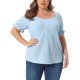 thumbnail image 1 of Agnes Orinda Blusas de Verano de los Años 50 para Mujer de Talla Grande con Cuello en V de Cuadros Gingham de Escuela o Universidad, Manga Corta Abullonada con Botones Decorativos, Talla 2X Azul Lago, 1 of 5