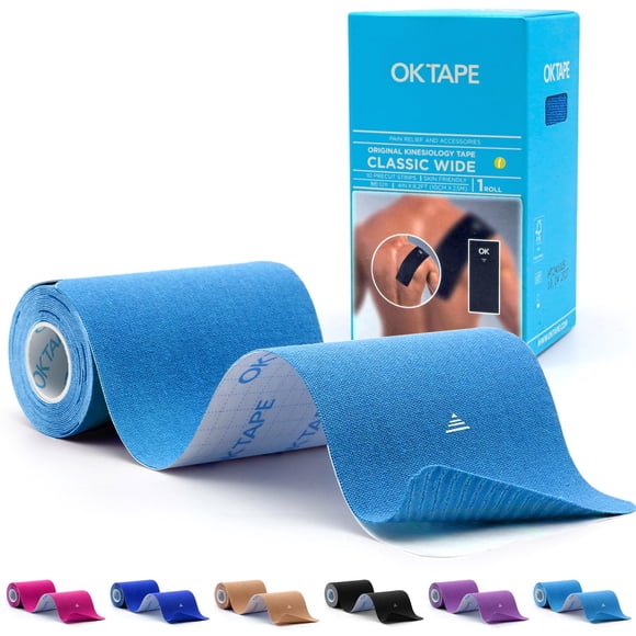 Cinta de kinesiología OK TAPE, 10 cm de ancho x 25 cm, 10 unidades, azul