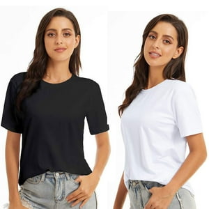 Malltradecl - Pack 3 Camiseta Básica Manga Corta Con Bambú Mujer 2Blanco+1Negro
