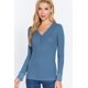thumbnail image 1 of Saronite Camiseta Térmica Básica de Algodón Acanalado con Cuello en V, Manga Larga y Tapeta, Azul Acero (para Mujer), 1 of 4