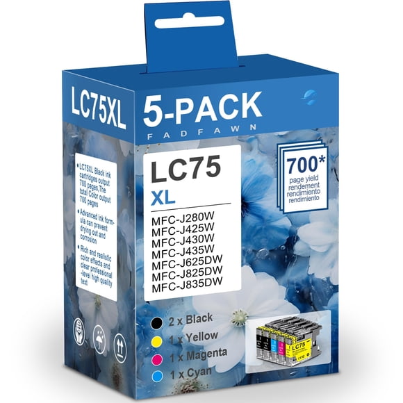 Cartuchos de tinta FADFAWN LC75 LC75XL de alto rendimiento, paquete de 5, Brother