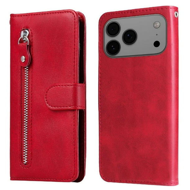 Funda con Cremallera para iPhone 17 Pro Max, Carcasa Cartera de Cuero PU con Soporte y Tarjetero