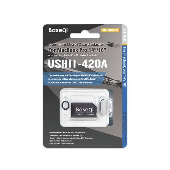 Adaptador Microsd Baseqi Uhs ii De Aluminio Para Macbook Pro 14 Y 16