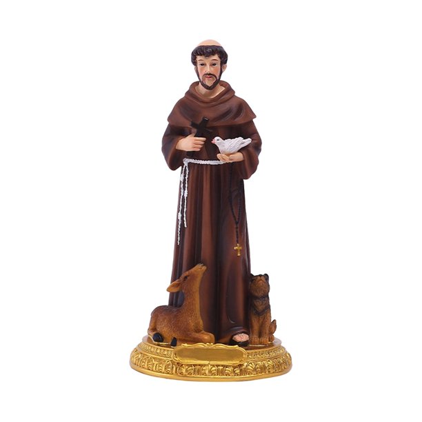 Escultura religiosa de San Francisco de Asís en resina, adorno divino para el hogar - Adorno sagrado para tu casa: Escultura religiosa de San