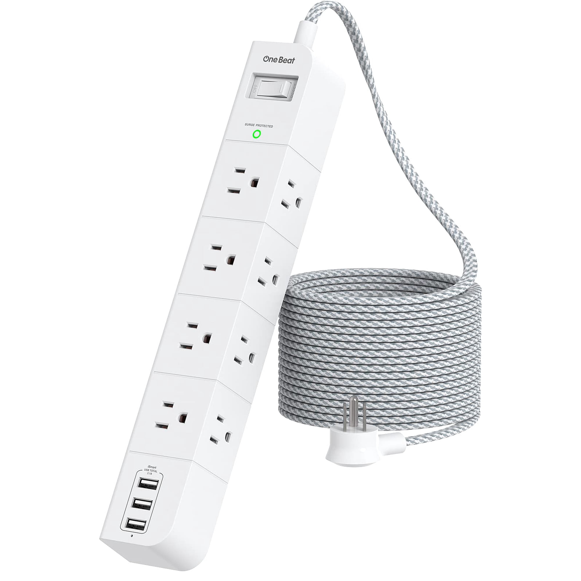 One Beat - Regleta Con Protector Contra Sobretensiones Y Cable De Extensión De 3 M Con 8 Tomas