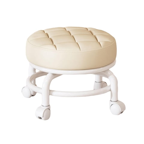 Magideal - Taburete Giratorio De 360 Degree, Asiento De Trabajo Portátil, Silla Baja Con Ruedas Silenciosas Para Cocina Casera , Beige
