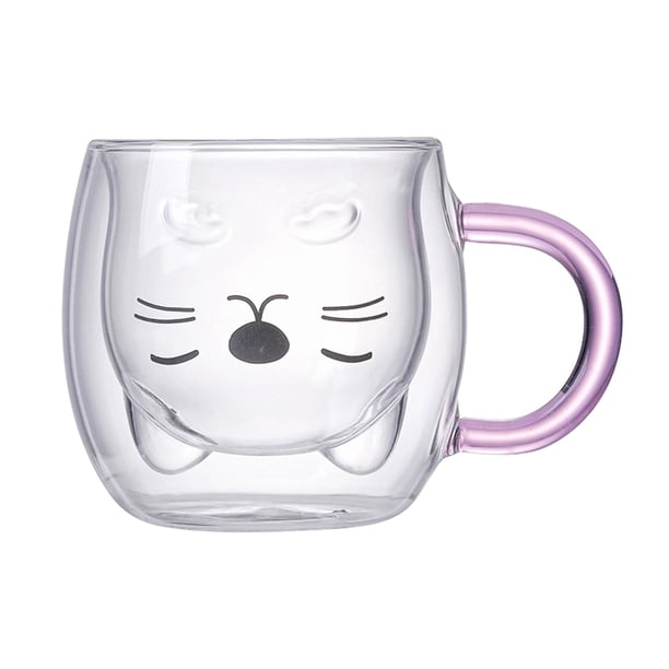Vaso de de 280 ml Vaso a prueba de explosiones Soplado Anti-escaldado Tazas de de oreja de gato de doble pared para té Cóctel , Línea negro