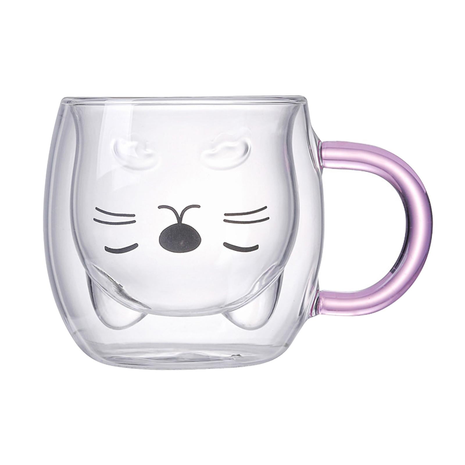 Magideal - Vaso De De 280 Ml Vaso A Prueba De Explosiones Soplado Anti-escaldado Tazas De De Oreja De Gato De Doble Pared Para Té Cóctel , Línea Negro