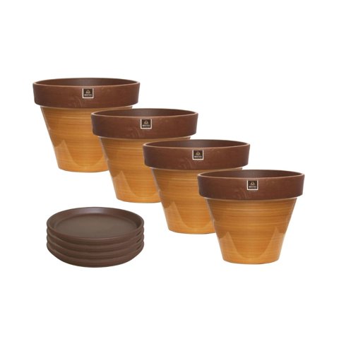 Mestiza - Set De 4 Maceta Kony 15Cm Morena Mostaza Y Sus Platos