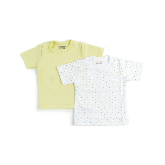Pack 2 Camisetas Lunares Amarillos - 6 A 9 Meses Manga Corta 100% Algodón Pima