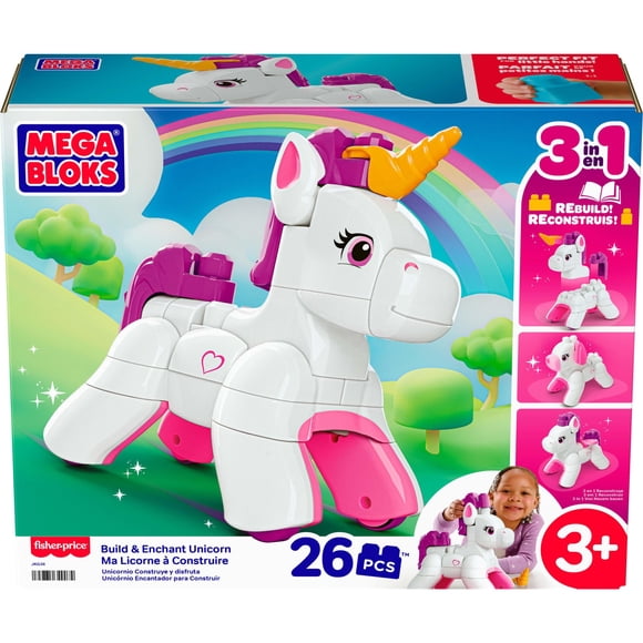 Mega Bloks Construcción 3 en 1 Unicornio Arma y Brilla