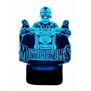 Lelumania - Lampara Ilusion 3D Motociclista De 7 Colores, Base Touch