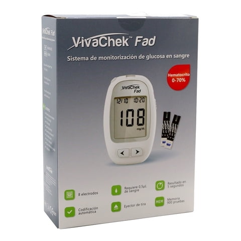Glucometro Vivachek Fad Con 10 Tiras Y 10 Lancetas