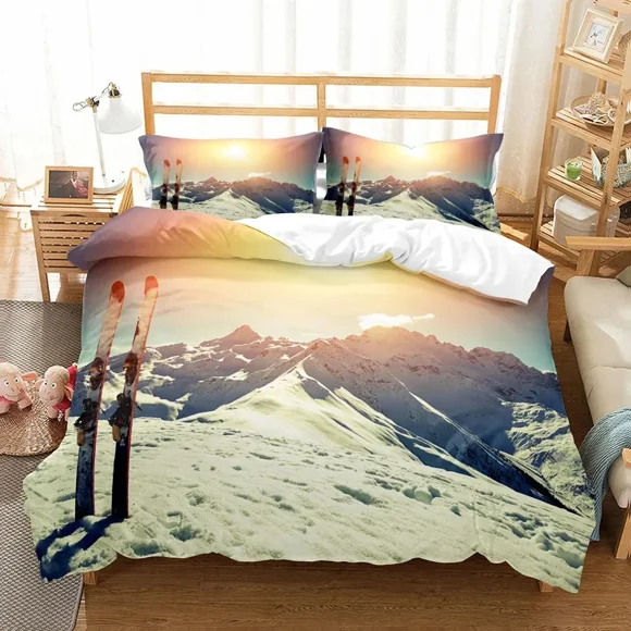 x1010 Bed Sheets Mountain Ski Extreme Duvet Cover Set UK US Twin Full Size pkm Bed Linen Set 3-Piece Bedding Set (1 Duvet Cover + 2 Pillow Shams) nj1010