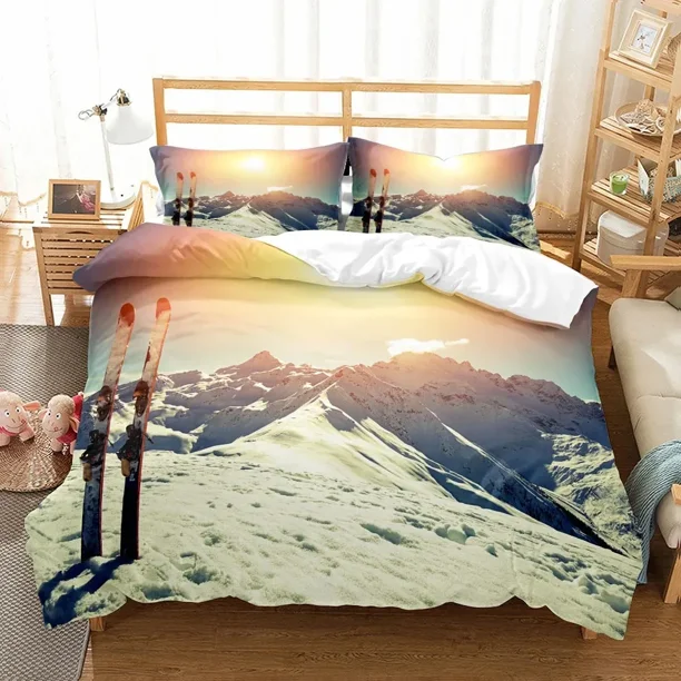 x1010 Bed Sheets Mountain Ski Extreme Duvet Cover Set UK US Twin Full Size pkm Bed Linen Set 3-Piece Bedding Set (1 Duvet Cover + 2 Pillow Shams) nj1010