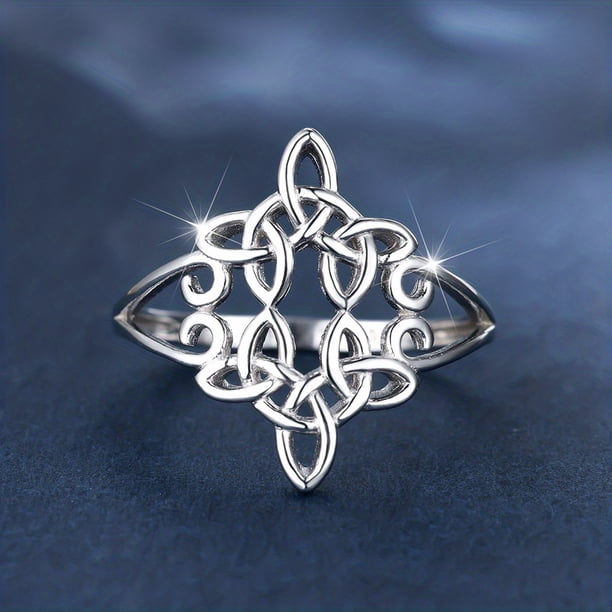 Celtic Knot Ring - Sterling Silver Hollow Out Design for Ward Off Bad Luck and Finger Jewelry Decor