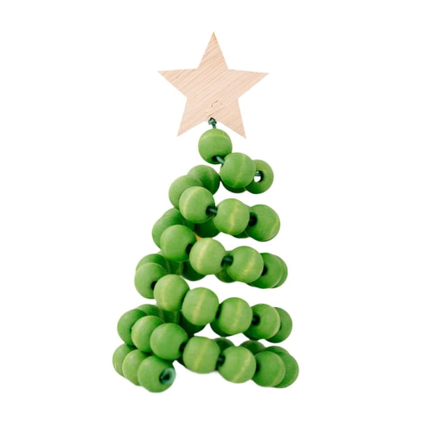 Adornos de cuentas de madera para árbol de Navidad, pequeño árbol de Navidad, decoración navideña estética bohemia para estantes, decoración de dormit Verde