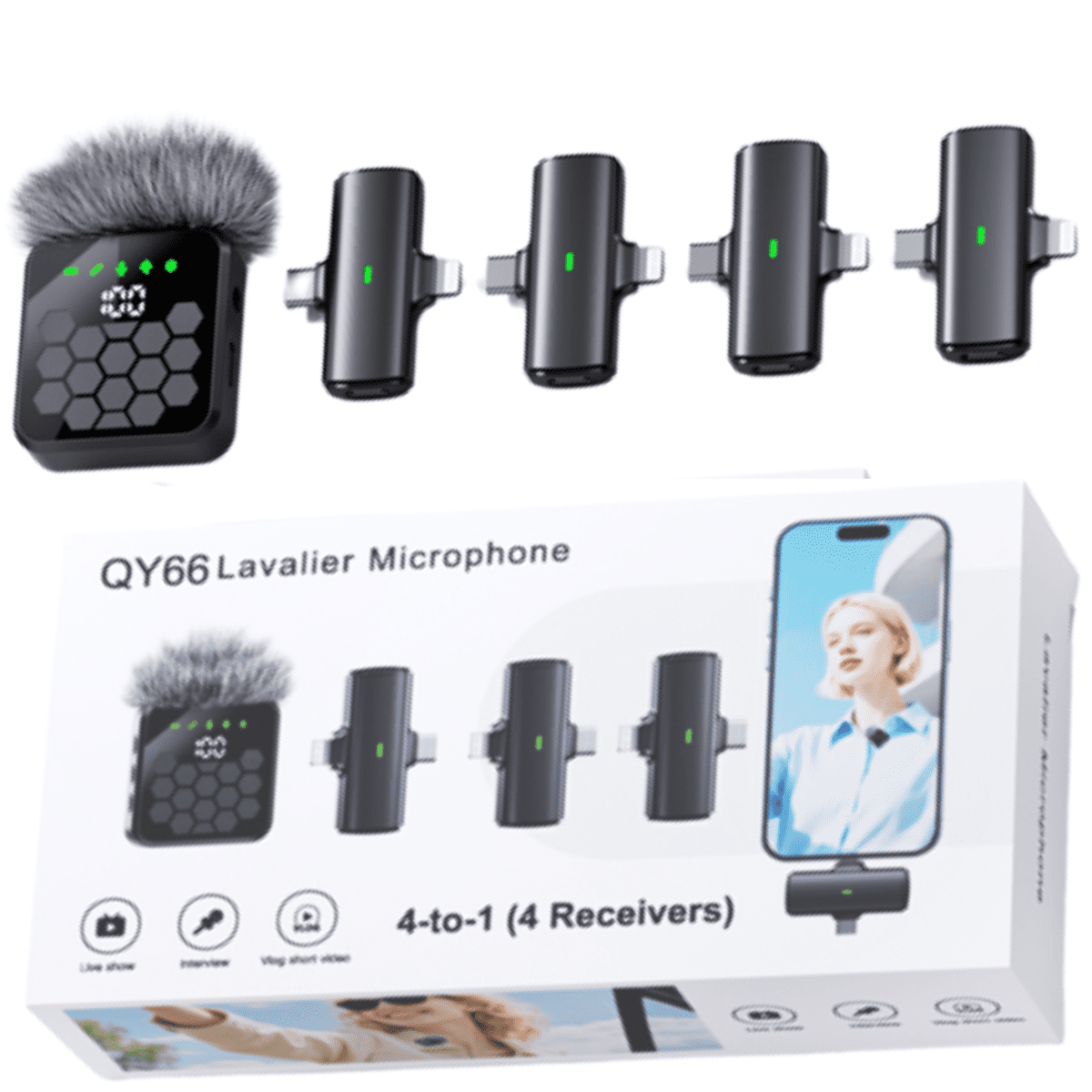 Genérico - Set Micrófono Solapa Inalámbrico 4en1 Tipo C Anulación Ruido