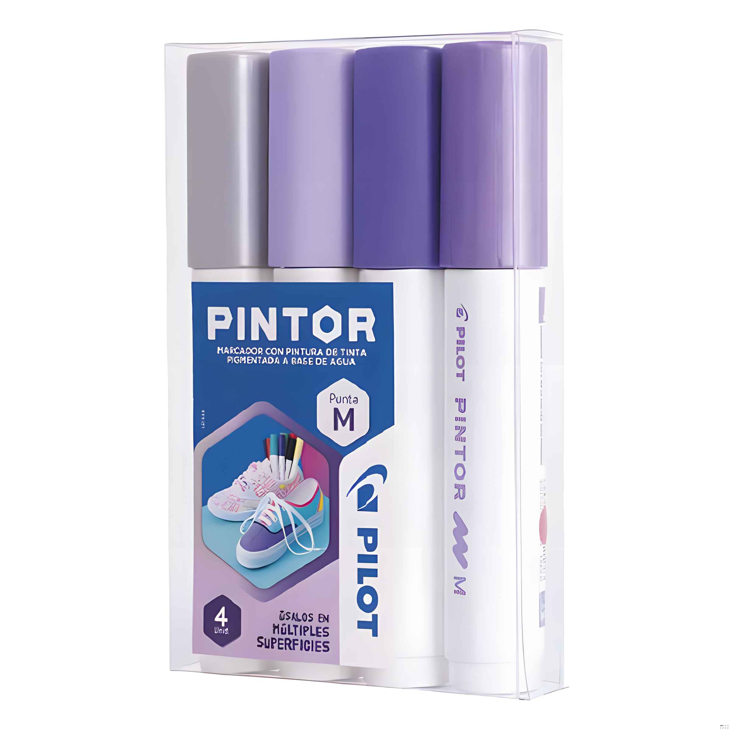 Pilot - Set Marcador Pintor Medio 4Un Plateado, Violeta Pastel, Violeta, Violet