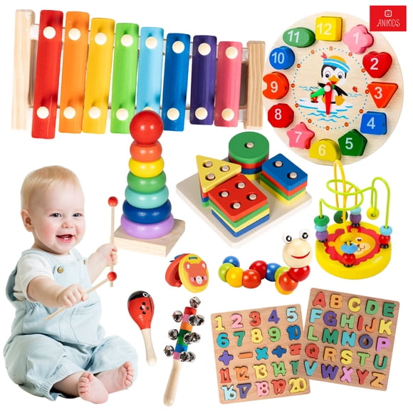 Pack 11 Juguetes Didácticos De Madera Para Niños Montessori Multicolor