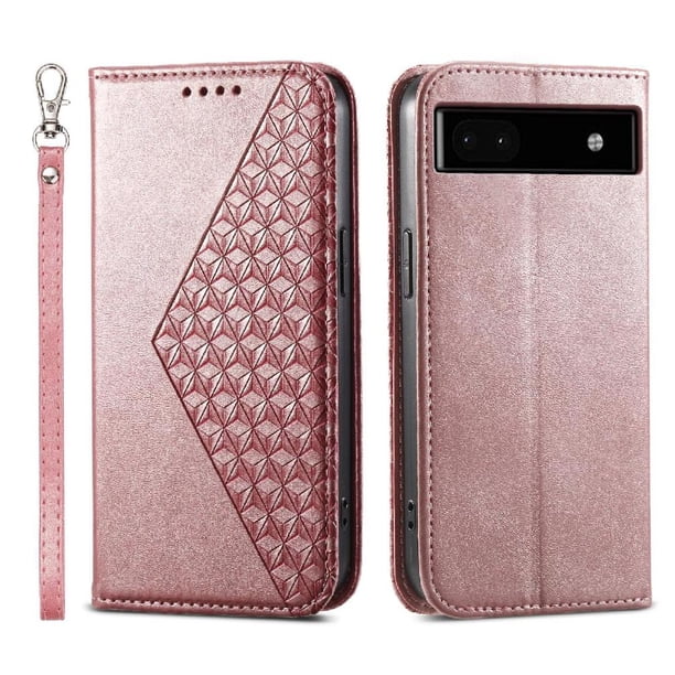 Funda Flip FOXDOCK para Google Pixel 6A , Estilo Billetera con Diseño Rombo, Correa de Mano y Soporte, Uso Diario