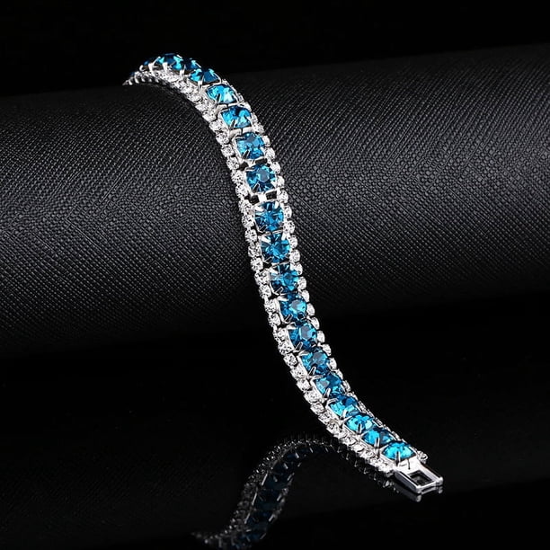 Luxury Birthstone Tennis Bracelet - Three Rows of Shiny Zircon - Colorful Watchband Bracelet for Women & Girls