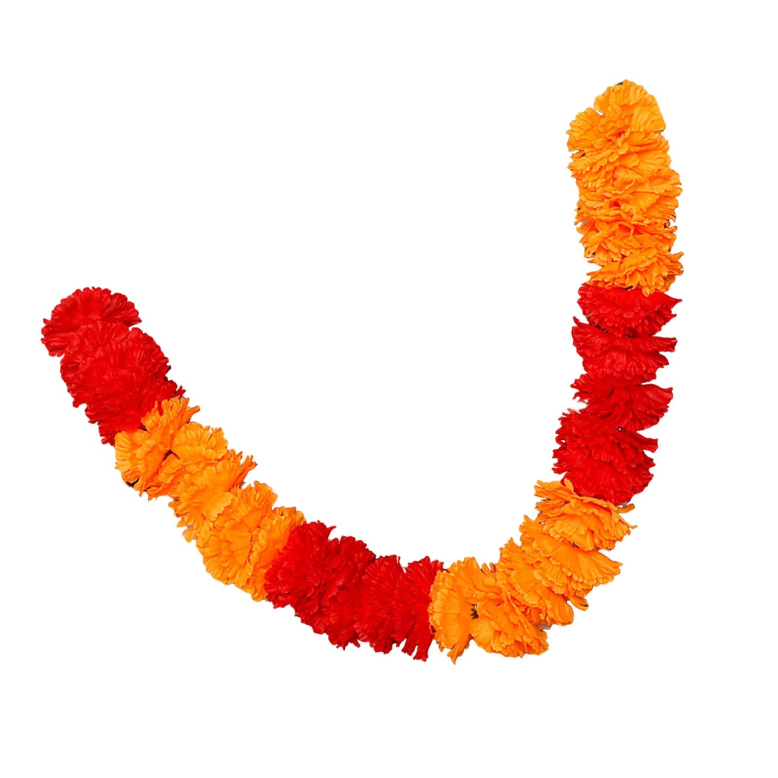 Magideal - Guirnalda De Caléndula Decoración Del Día De Los Muertos De México Decoración De Halloween Flores De Caléndula Artificiales Reutilizables Portátiles P Rojo Naranja