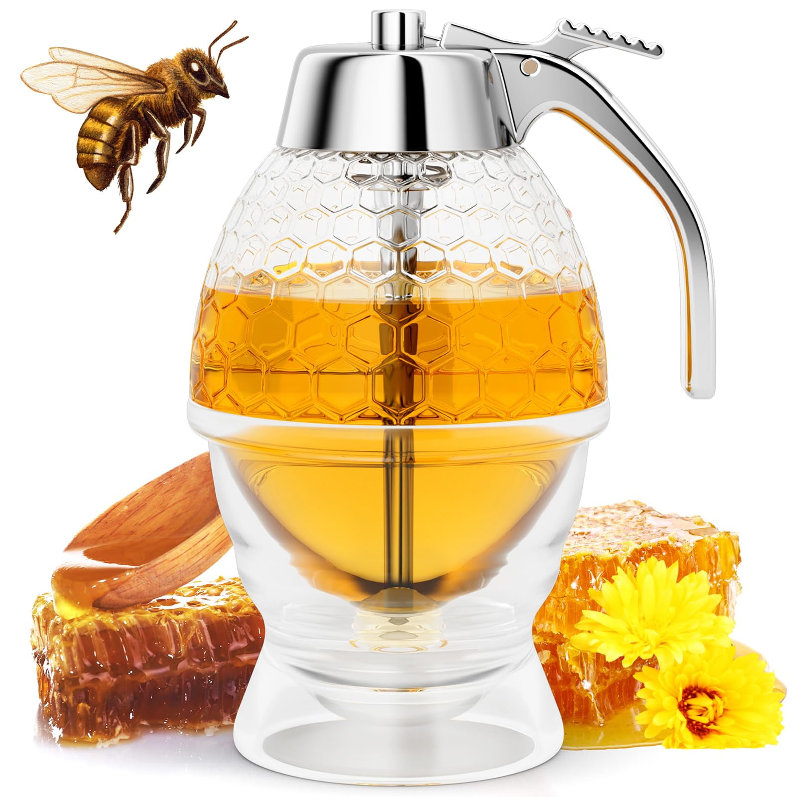 Dispensador De Miel Moyac, Vidrio Sin Goteo, 240 Ml, Con Tapa De Plástico